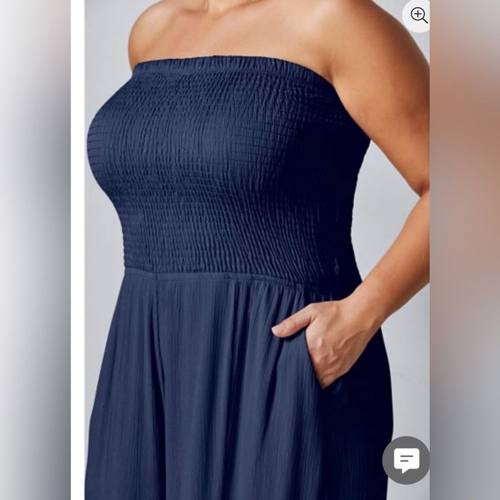 New-Plus Size Sleeveless Smocked Jumpsuit With Lace Detail. Size 3X. - Picture 5 of 12